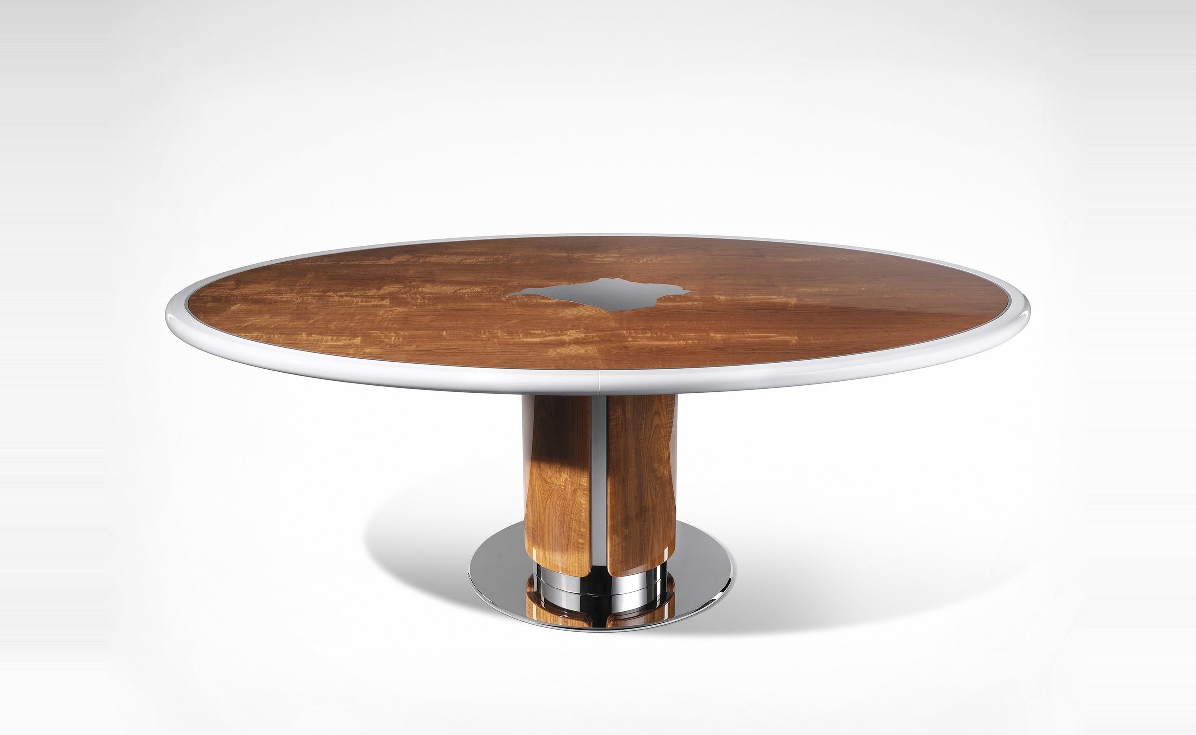 Bespoke oval dining table, three-quarter view
