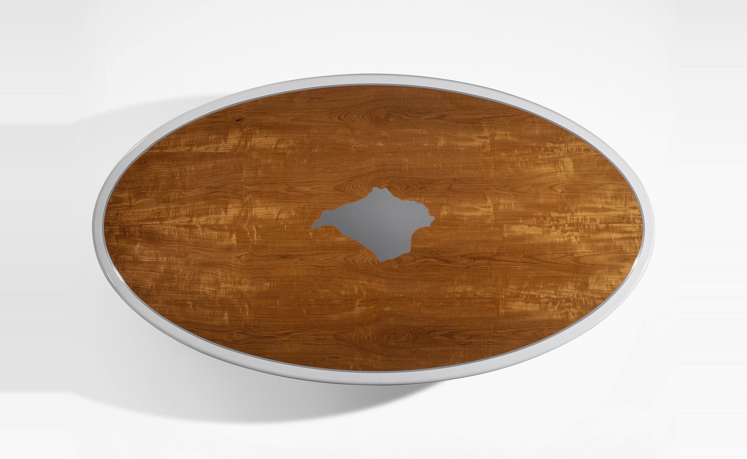 Bespoke oval dining table, overhead view