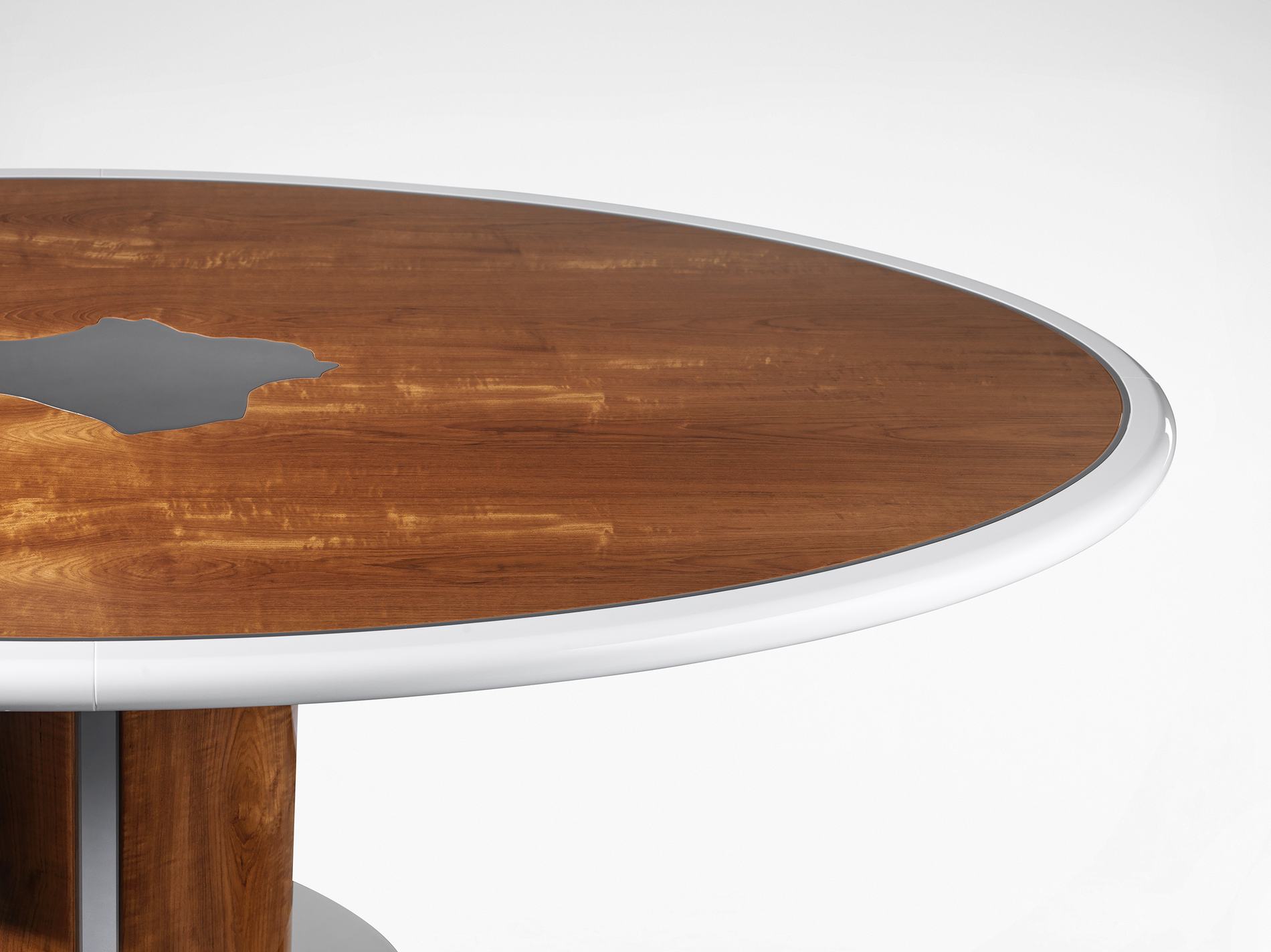 Detail of the inlaid panel on a bespoke oval table